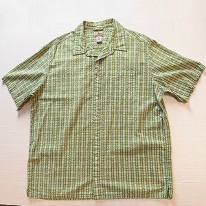 LL Bean Short Sleeve Shirt Size Tall XL Green Textured Button Up XLT 100% Cotton